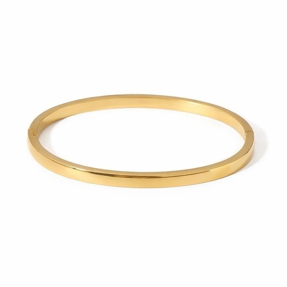 18K Gold Plated Stainless Steel Bangle Bracelet Oval Hinged Stackable 65mm Women